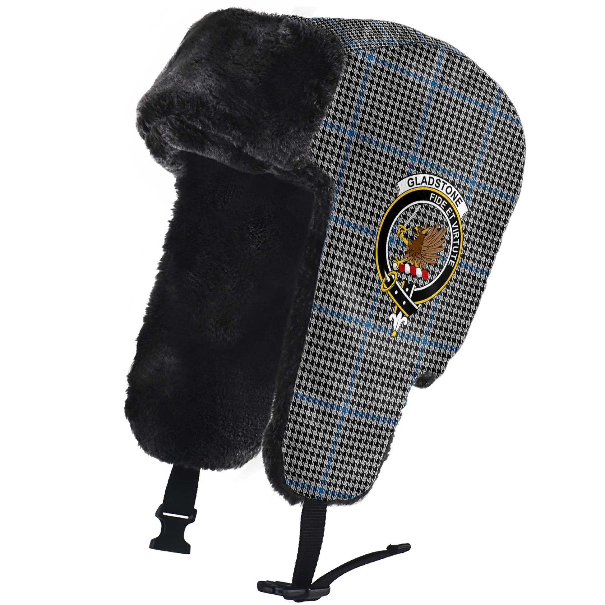 Gladstone Tartan Winter Trapper Hat with Family Crest - Tartan Vibes Clothing