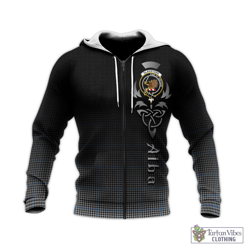 Gladstone Tartan Knitted Hoodie Featuring Alba Gu Brath Family Crest Celtic Inspired - Tartan Vibes Clothing