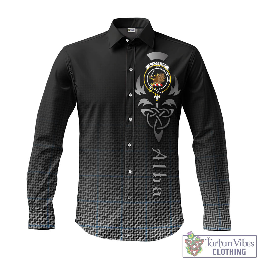 Gladstone Tartan Long Sleeve Button Up Featuring Alba Gu Brath Family Crest Celtic Inspired - Tartan Vibes Clothing