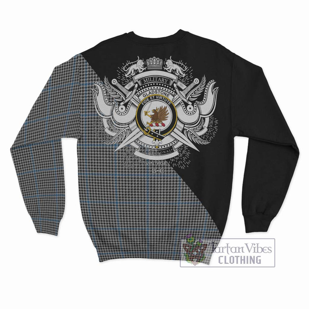 Gladstone Tartan Sweatshirt with Family Crest and Military Logo Style - Tartan Vibes Clothing