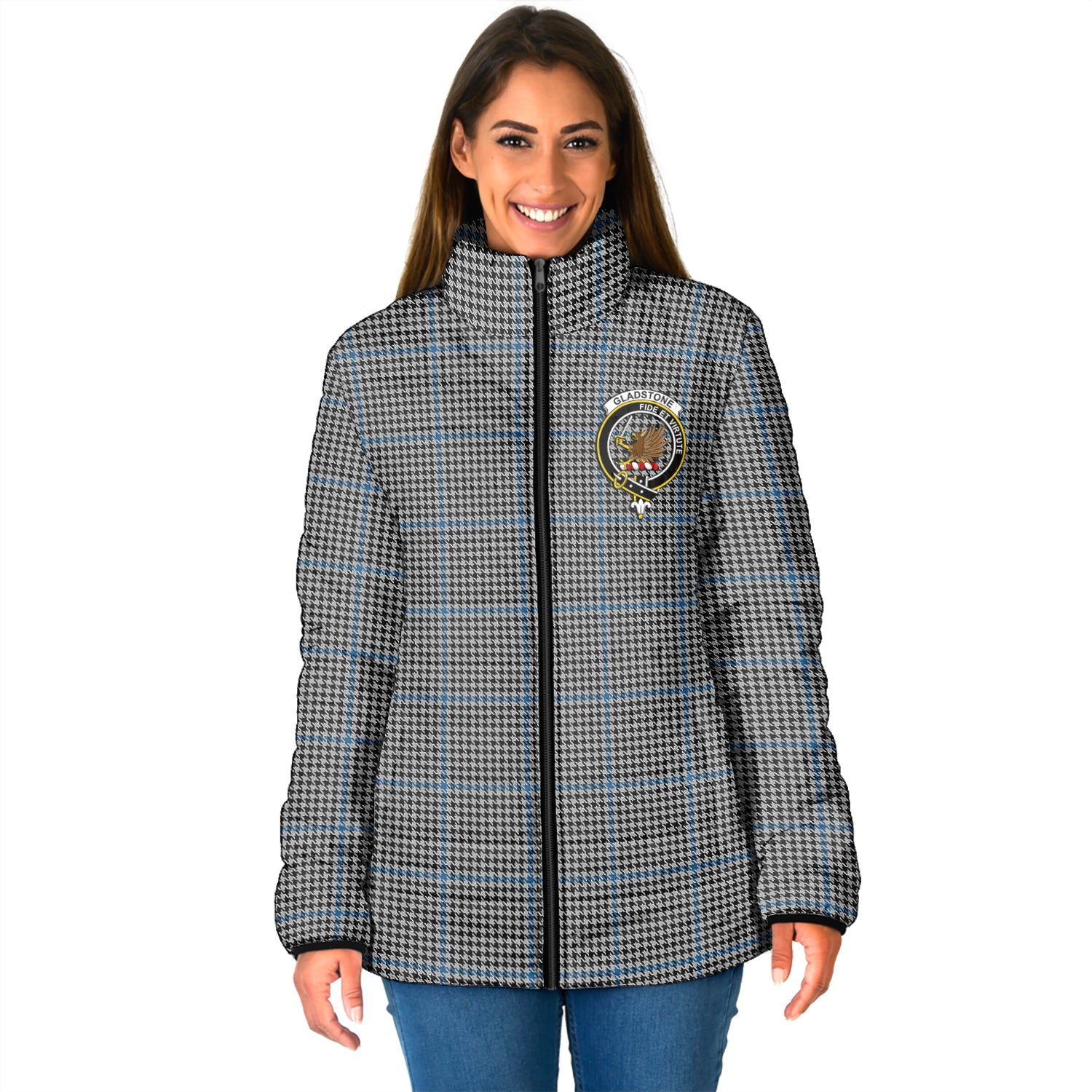Gladstone Tartan Padded Jacket with Family Crest - Tartan Vibes Clothing