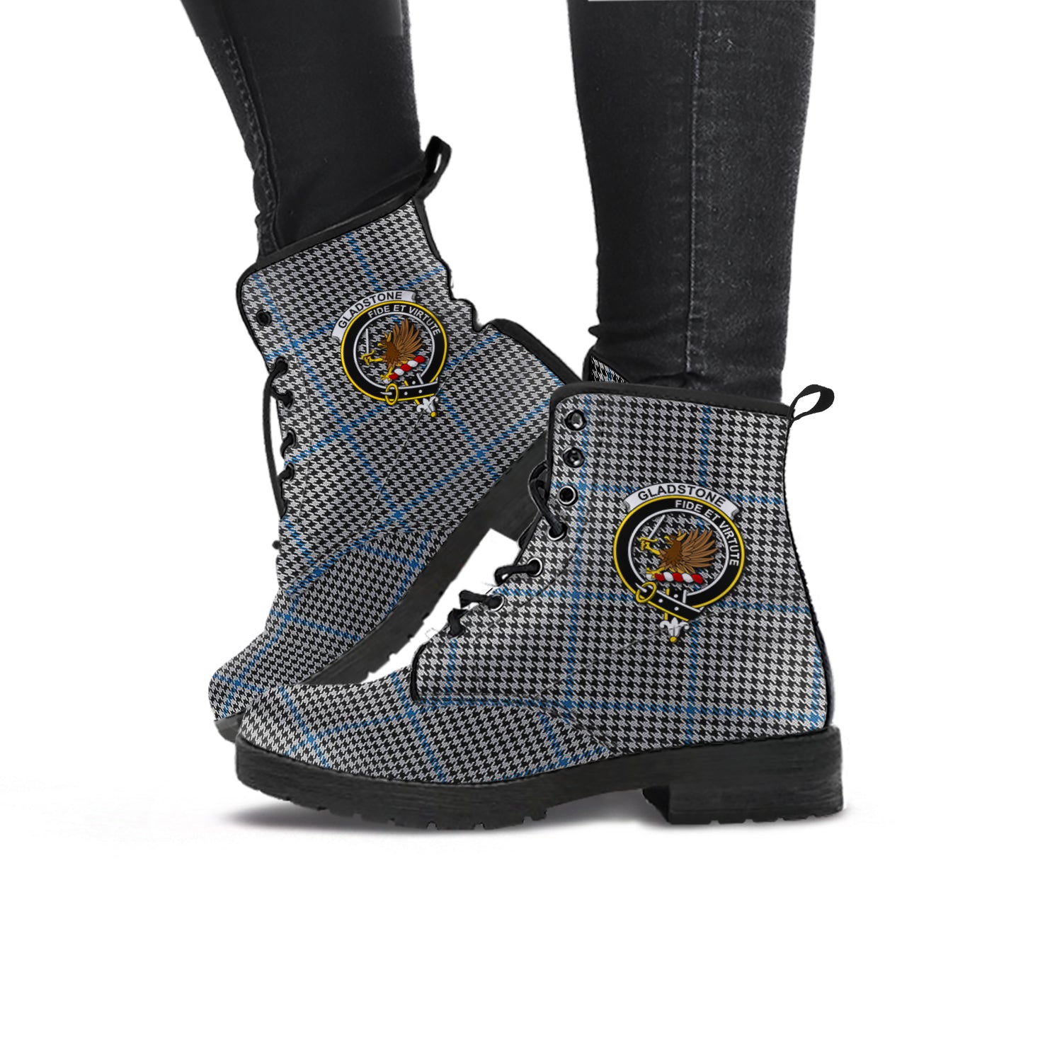 Gladstone Tartan Leather Boots with Family Crest - Tartan Vibes Clothing