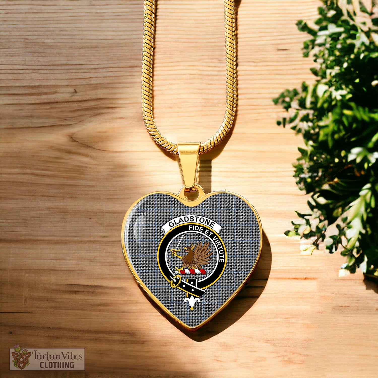 Gladstone Tartan Heart Necklace with Family Crest Luxury Necklace (Gold) No - Tartan Vibes Clothing