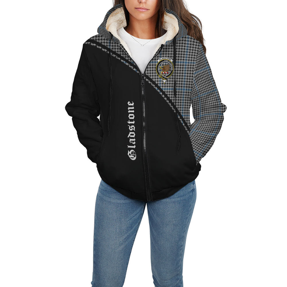 Gladstone Tartan Sherpa Hoodie with Family Crest Curve Style - Tartan Vibes Clothing