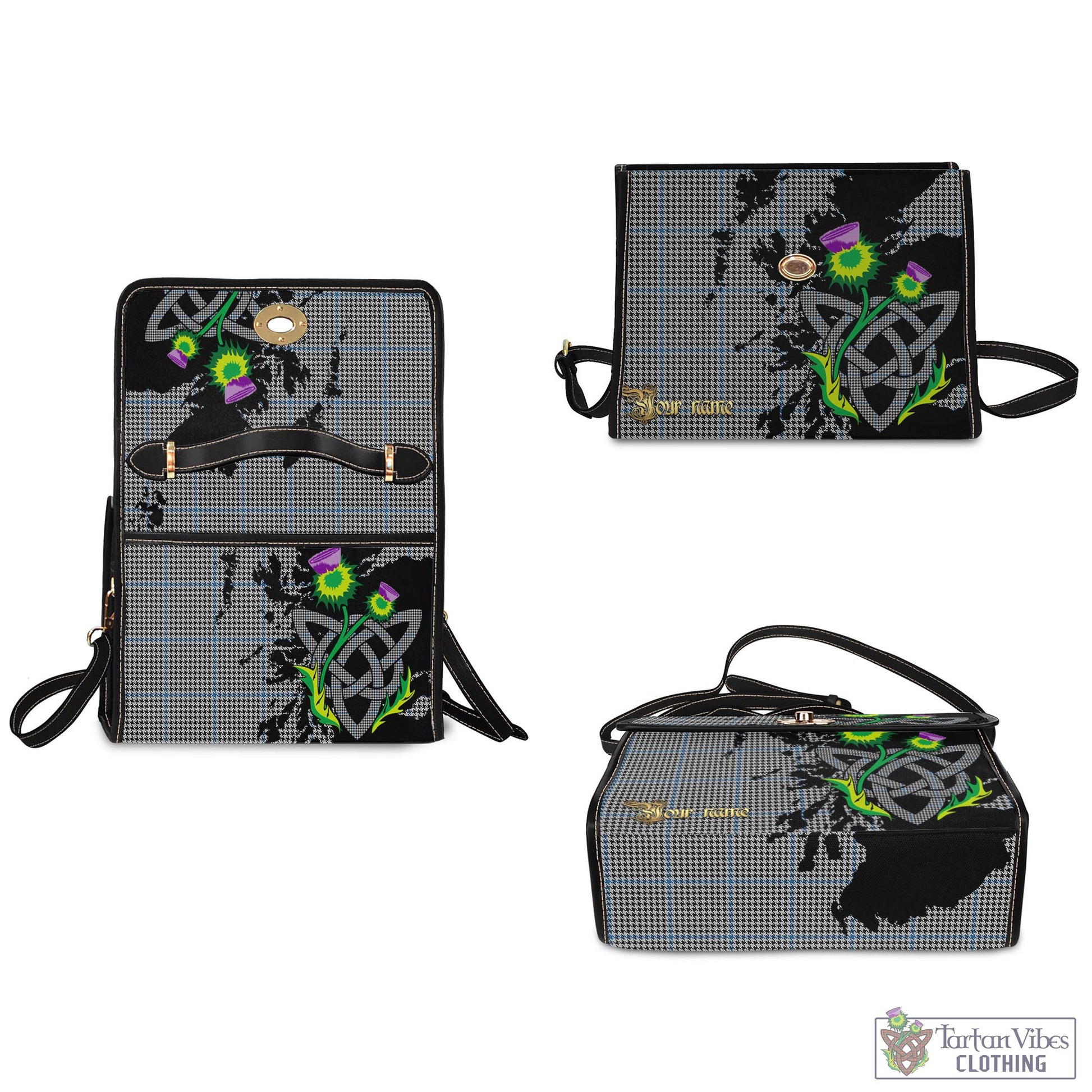 Tartan Vibes Clothing Gladstone Tartan Waterproof Canvas Bag with Scotland Map and Thistle Celtic Accents