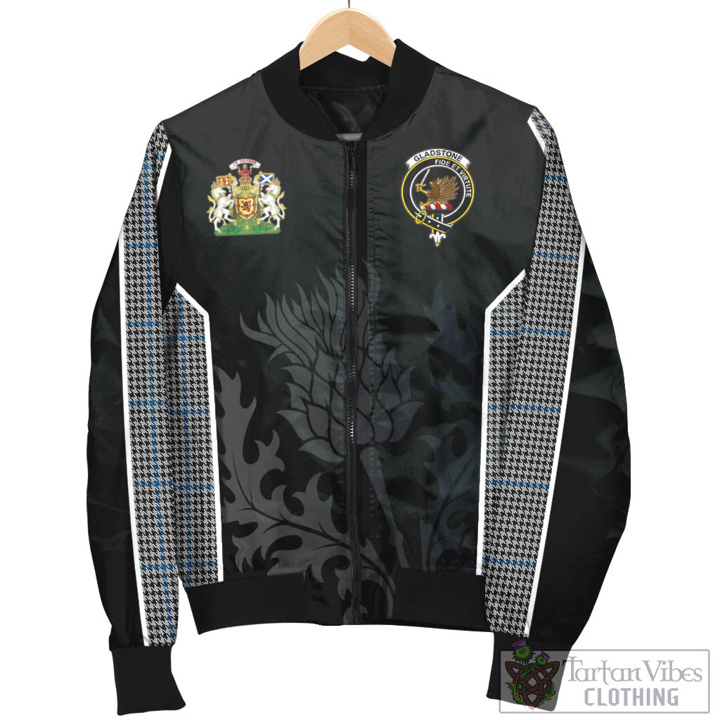 Gladstone Tartan Bomber Jacket with Family Crest and Scottish Thistle Vibes Sport Style - Tartan Vibes Clothing