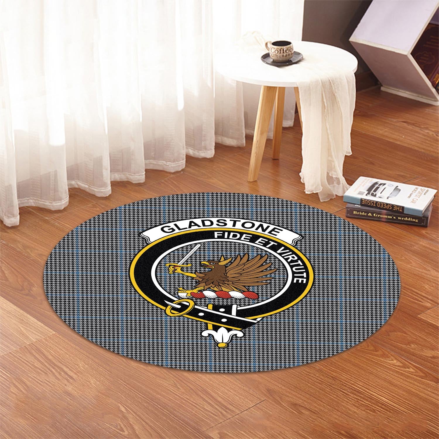 Gladstone Tartan Round Rug with Family Crest - Tartan Vibes Clothing