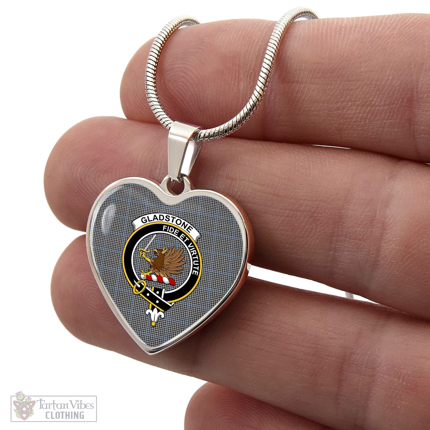 Gladstone Tartan Heart Necklace with Family Crest - Tartan Vibes Clothing