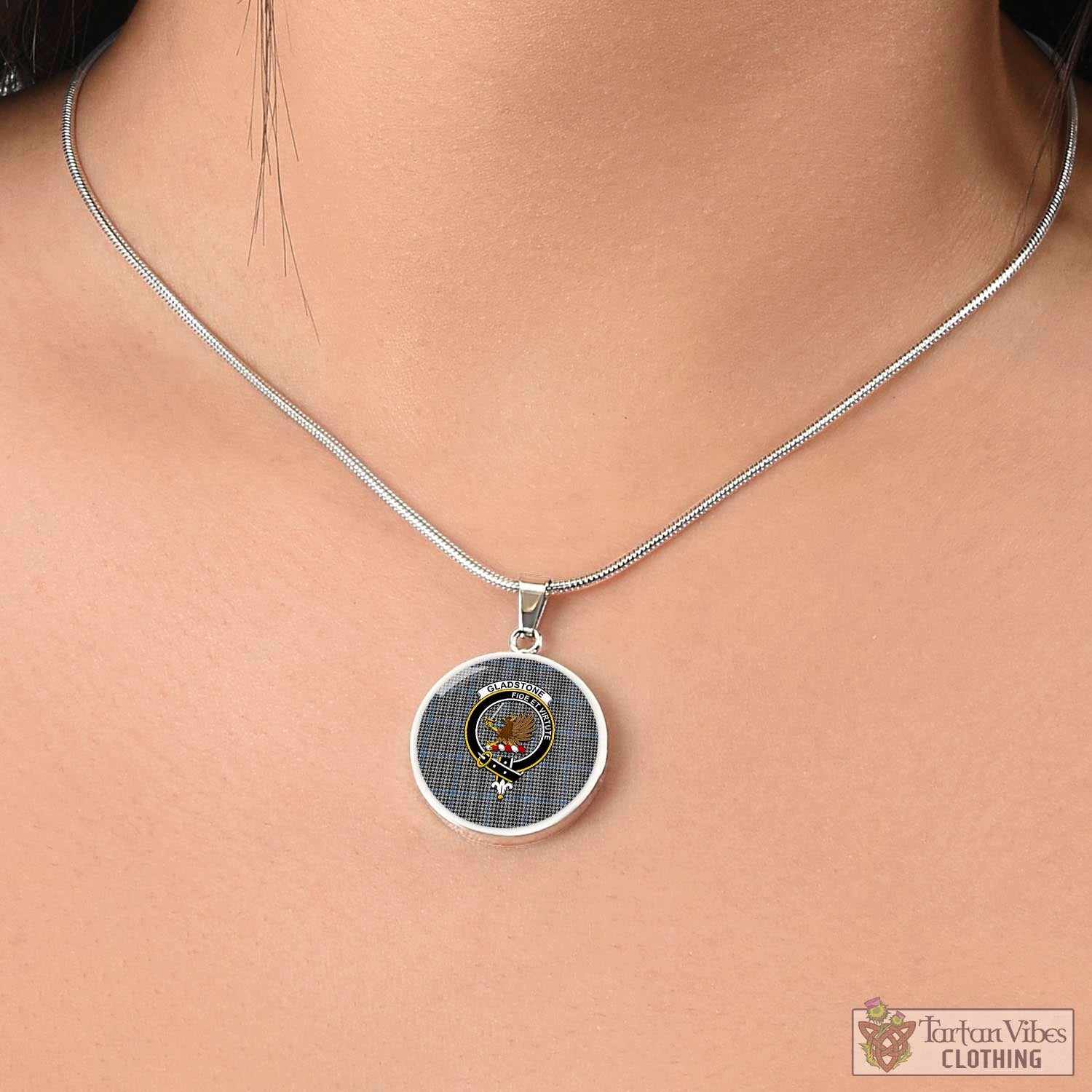 Gladstone Tartan Circle Necklace with Family Crest - Tartan Vibes Clothing