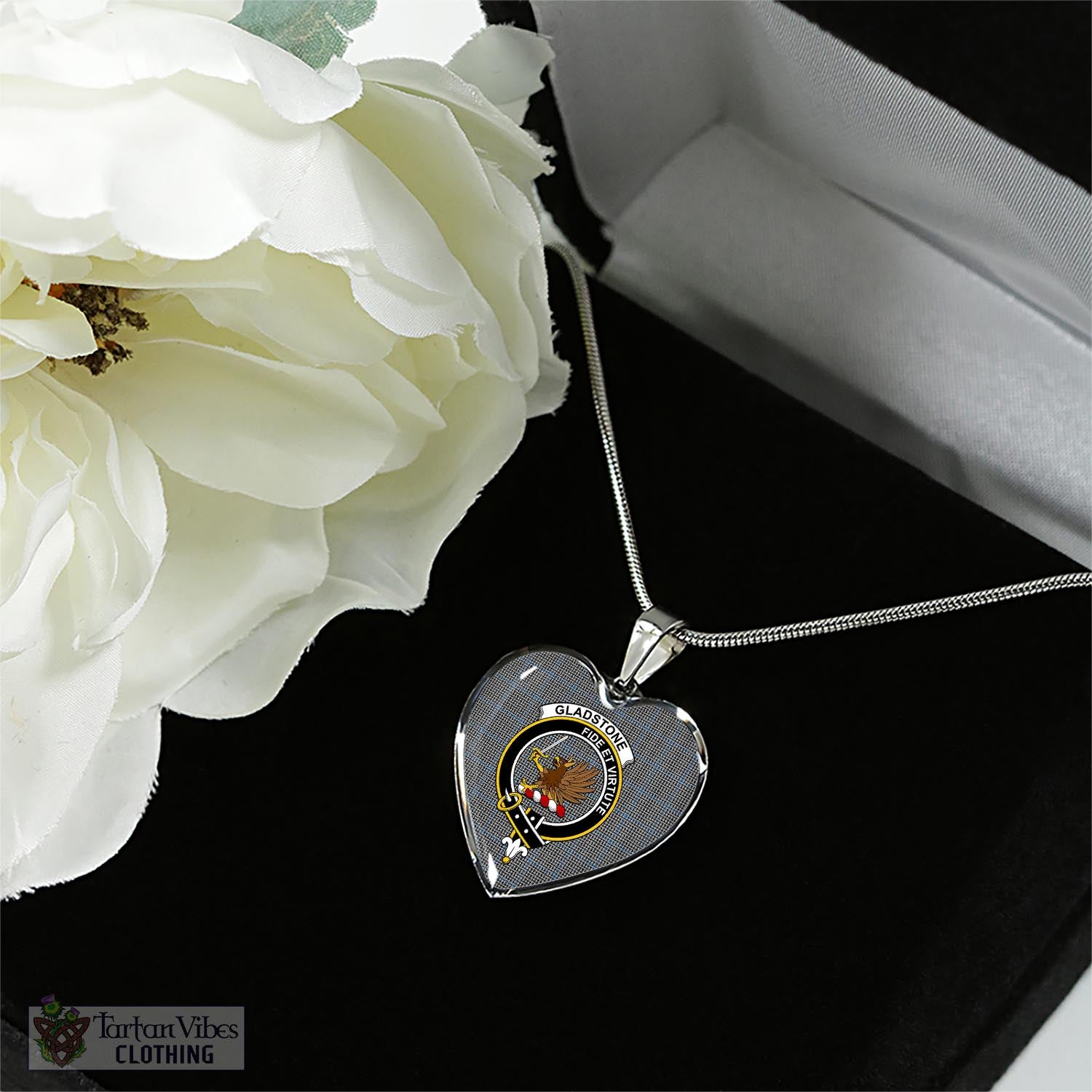 Gladstone Tartan Heart Necklace with Family Crest - Tartan Vibes Clothing