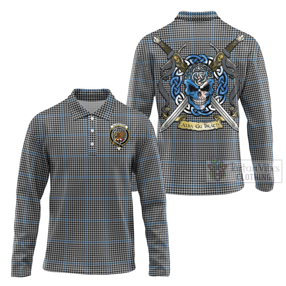 Gladstone (Gladstanes) Tartan Long Sleeve Polo Shirt with Family Crest Celtic Skull Style Unisex - Tartan Vibes Clothing