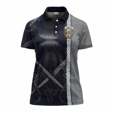 Gladstone (Gladstanes) Tartan Women's Polo Shirt with Family Crest Cross Sword Thistle Celtic Vibes Women - Tartan Vibes Clothing