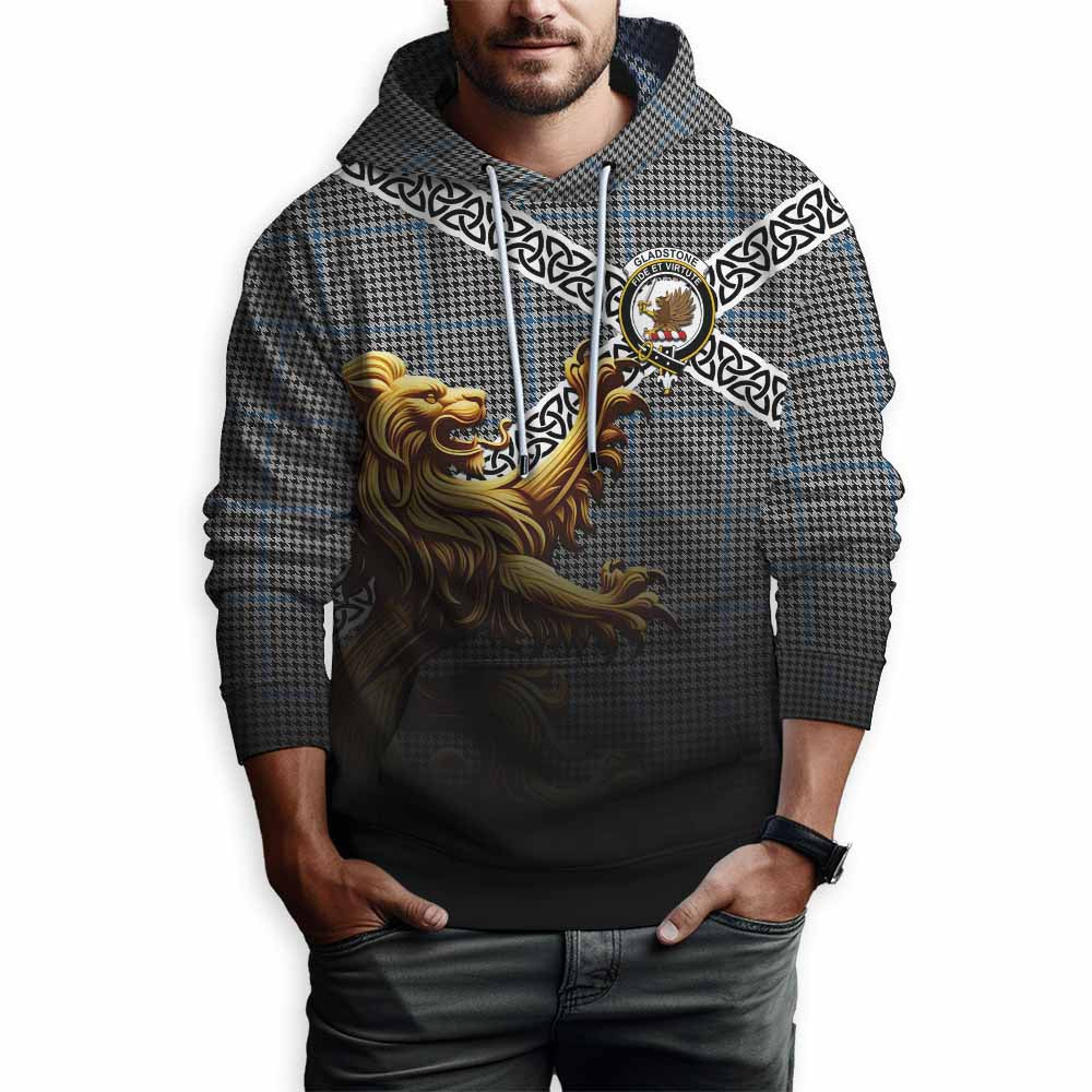 Gladstone (Gladstanes) Crest Tartan Hoodie with Golden Lion Emblem Celtic Style Pullover Hoodie - Tartan Vibes Clothing