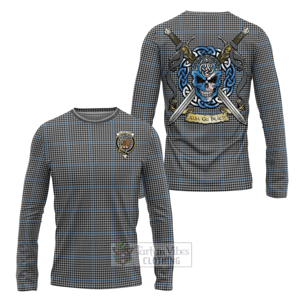 Gladstone (Gladstanes) Tartan Long Sleeve T-Shirt with Family Crest Celtic Skull Style Unisex - Tartan Vibes Clothing