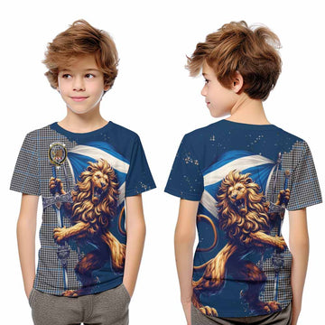 Gladstone (Gladstanes) Tartan Family Crest Kid T-Shirt with Scottish Majestic Lion Youth XL Size14 - Tartan Vibes Clothing