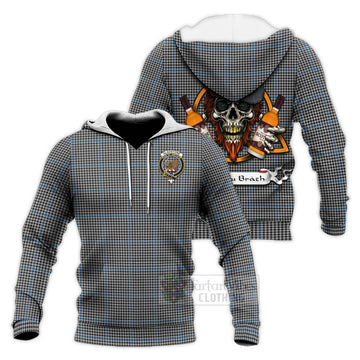 Gladstone (Gladstanes) Tartan Knitted Hoodie with Family Crest and Bearded Skull Holding Bottles of Whiskey Unisex Knitted Pullover Hoodie - Tartan Vibes Clothing