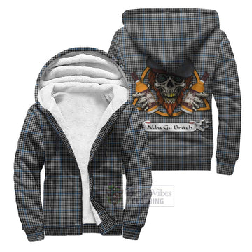 Gladstone (Gladstanes) Tartan Sherpa Hoodie with Family Crest and Bearded Skull Holding Bottles of Whiskey Unisex S - Tartan Vibes Clothing