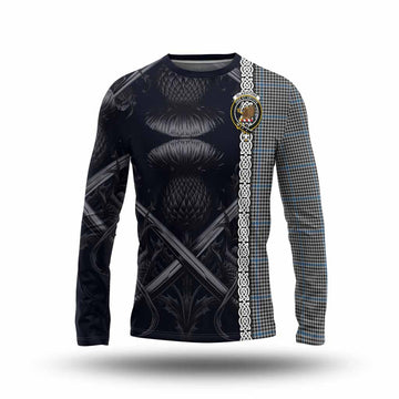 Gladstone (Gladstanes) Tartan Long Sleeve T-Shirt with Family Crest Cross Sword Thistle Celtic Vibes Unisex - Tartan Vibes Clothing
