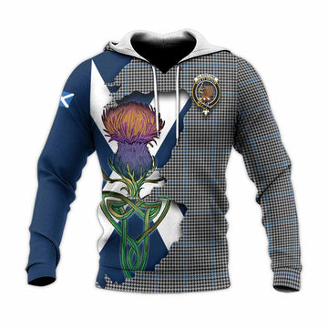 Gladstone (Gladstanes) Tartan Family Crest Knitted Hoodie Scottish Thistle Celtic Inspired Unisex Knitted Pullover Hoodie - Tartan Vibes Clothing