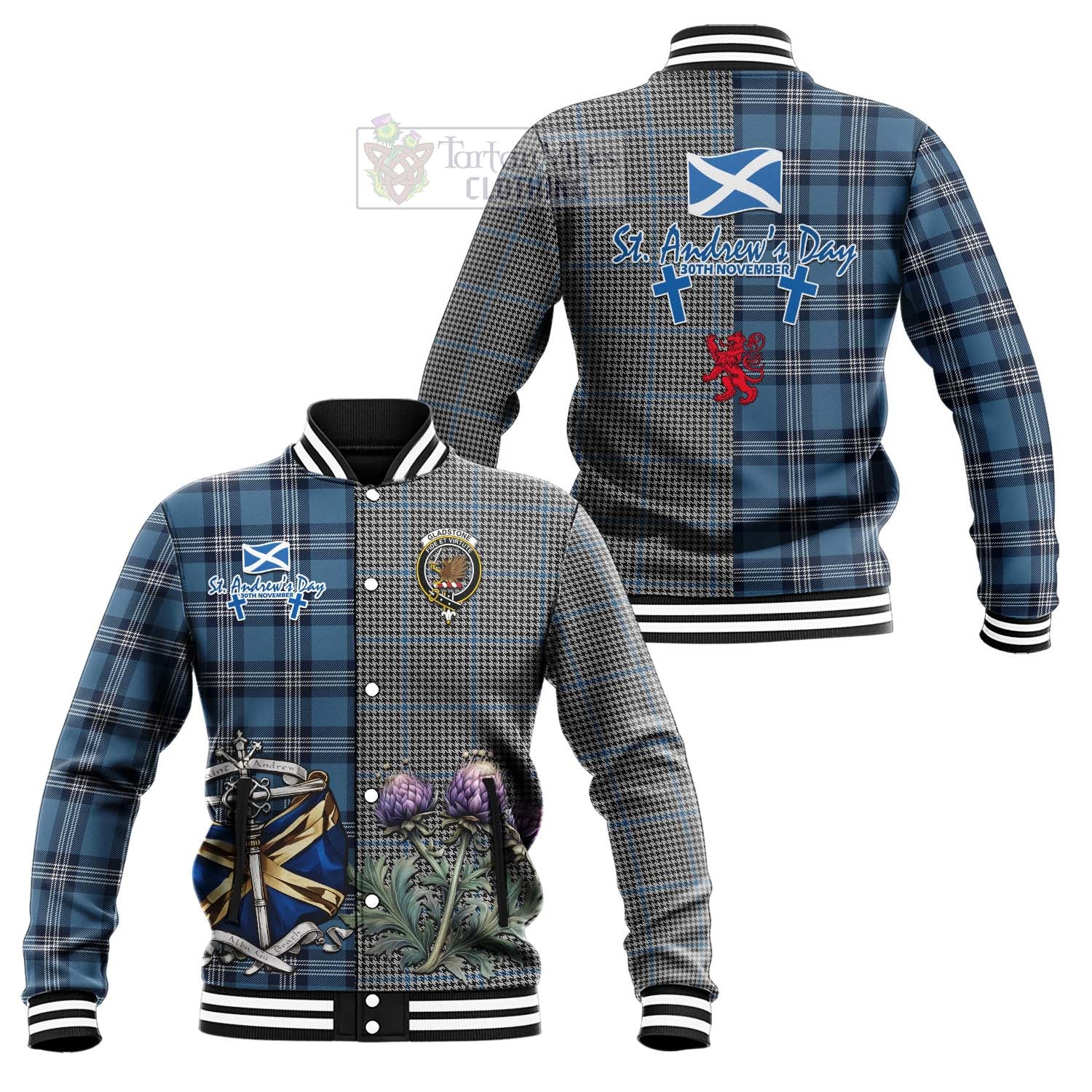 Gladstone (Gladstanes) Tartan Baseball Jacket Happy St. Andrew's Day Half Tartan Style Unisex - Tartan Vibes Clothing