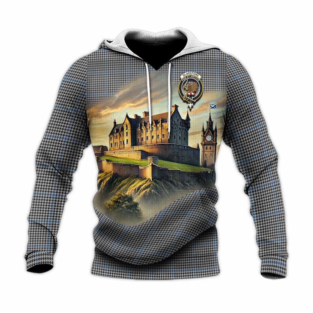 Gladstone (Gladstanes) Tartan Family Crest Knitted Hoodie with Scottish Ancient Castle Style Unisex Knitted Pullover Hoodie - Tartan Vibes Clothing
