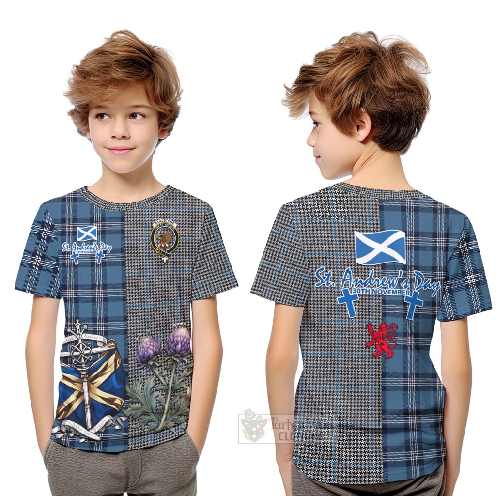 Gladstone (Gladstanes) Tartan Kid T-Shirt Happy St. Andrew's Day Half Tartan Style Youth XL Size14 - Tartan Vibes Clothing