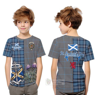 Gladstone (Gladstanes) Tartan Kid T-Shirt Happy St. Andrew's Day Half Tartan Style Youth XL Size14 - Tartan Vibes Clothing