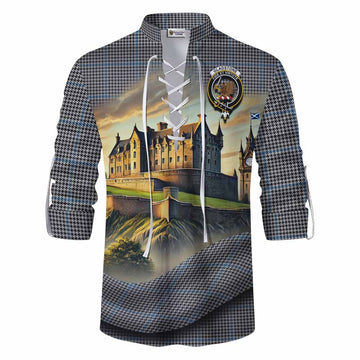 Gladstone (Gladstanes) Tartan Family Crest Ghillie Kilt Shirt with Scottish Ancient Castle Style Men - Tartan Vibes Clothing