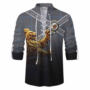 Tartan Vibes Clothing Gladstone (Gladstanes) Crest Tartan Ghillie Kilt Shirt with Golden Lion Emblem Celtic Style