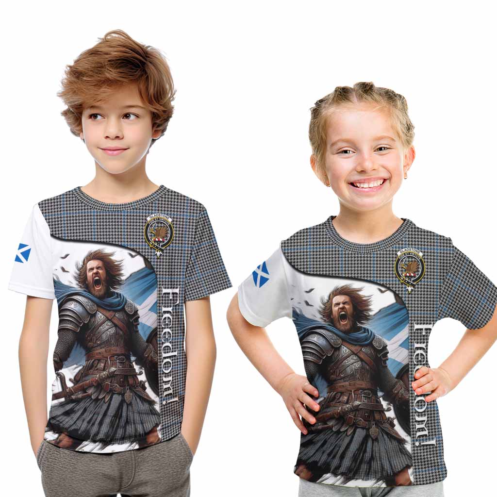 Tartan Vibes Clothing Gladstone (Gladstanes) Crest Tartan Kid T-Shirt Inspired by the Freedom of Scottish Warrior