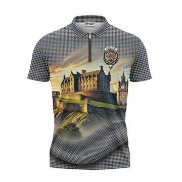 Gladstone (Gladstanes) Tartan Family Crest Zipper Polo Shirt with Scottish Ancient Castle Style Unisex - Tartan Vibes Clothing