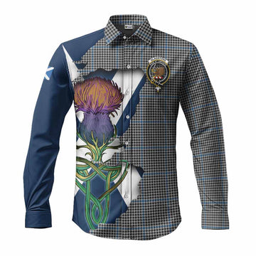 Tartan Vibes Clothing Gladstone (Gladstanes) Tartan Family Crest Long Sleeve Button Shirt Scottish Thistle Celtic Inspired