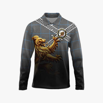 Gladstone (Gladstanes) Crest Tartan Long Sleeve Polo Shirt with Golden Lion Emblem Celtic Style Unisex - Tartan Vibes Clothing