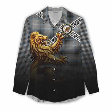 Gladstone (Gladstanes) Crest Tartan Women's Casual Shirt with Golden Lion Emblem Celtic Style Female - Tartan Vibes Clothing