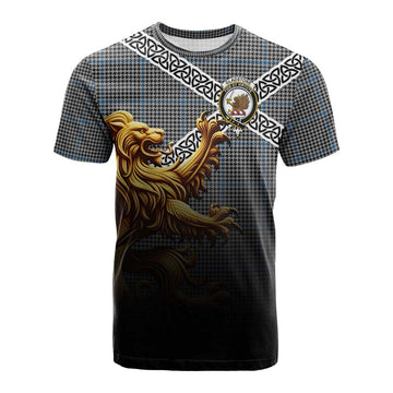 Gladstone (Gladstanes) Crest Tartan Cotton T-shirt with Golden Lion Emblem Celtic Style