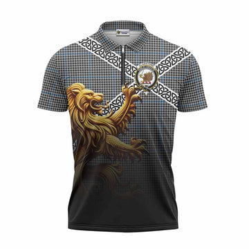 Gladstone (Gladstanes) Crest Tartan Zipper Polo Shirt with Golden Lion Emblem Celtic Style Unisex - Tartan Vibes Clothing