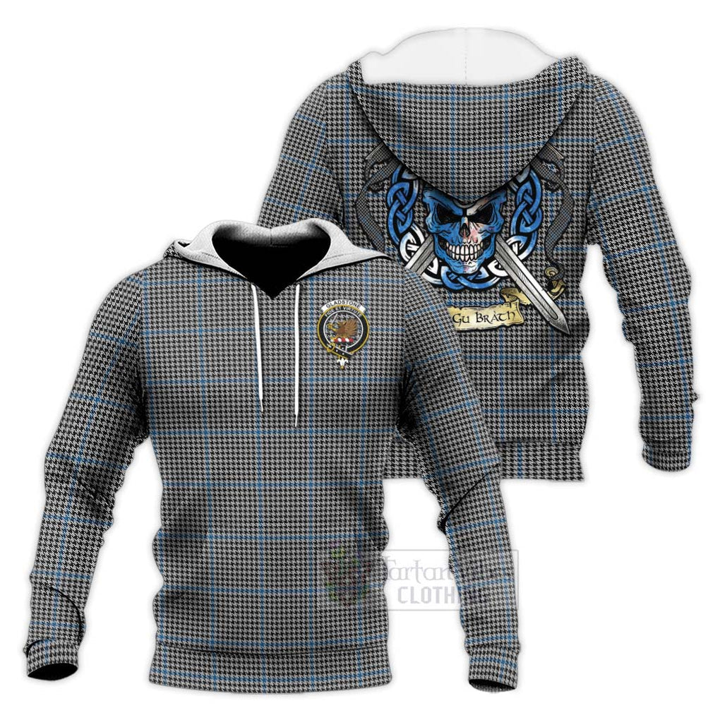 Gladstone (Gladstanes) Tartan Knitted Hoodie with Family Crest Celtic Skull Style Unisex Knitted Pullover Hoodie - Tartan Vibes Clothing