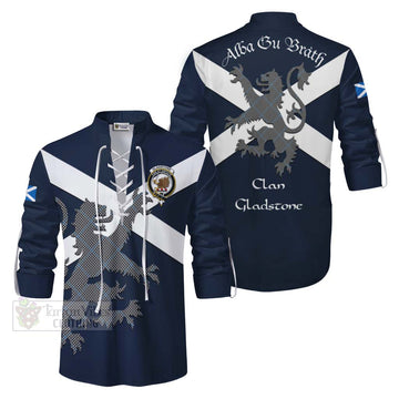 Gladstone (Gladstanes) Tartan Lion Rampant Ghillie Kilt Shirt Proudly Display Your Heritage with Alba Gu Brath and Clan Name Men - Tartan Vibes Clothing