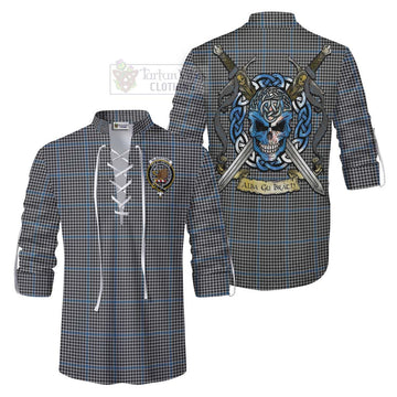 Gladstone (Gladstanes) Tartan Ghillie Kilt Shirt with Family Crest Celtic Skull Style Men - Tartan Vibes Clothing
