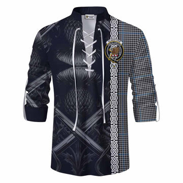 Gladstone (Gladstanes) Tartan Ghillie Kilt Shirt with Family Crest Cross Sword Thistle Celtic Vibes Men - Tartan Vibes Clothing