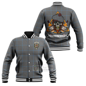 Gladstone (Gladstanes) Tartan Baseball Jacket with Family Crest and Bearded Skull Holding Bottles of Whiskey Unisex - Tartan Vibes Clothing