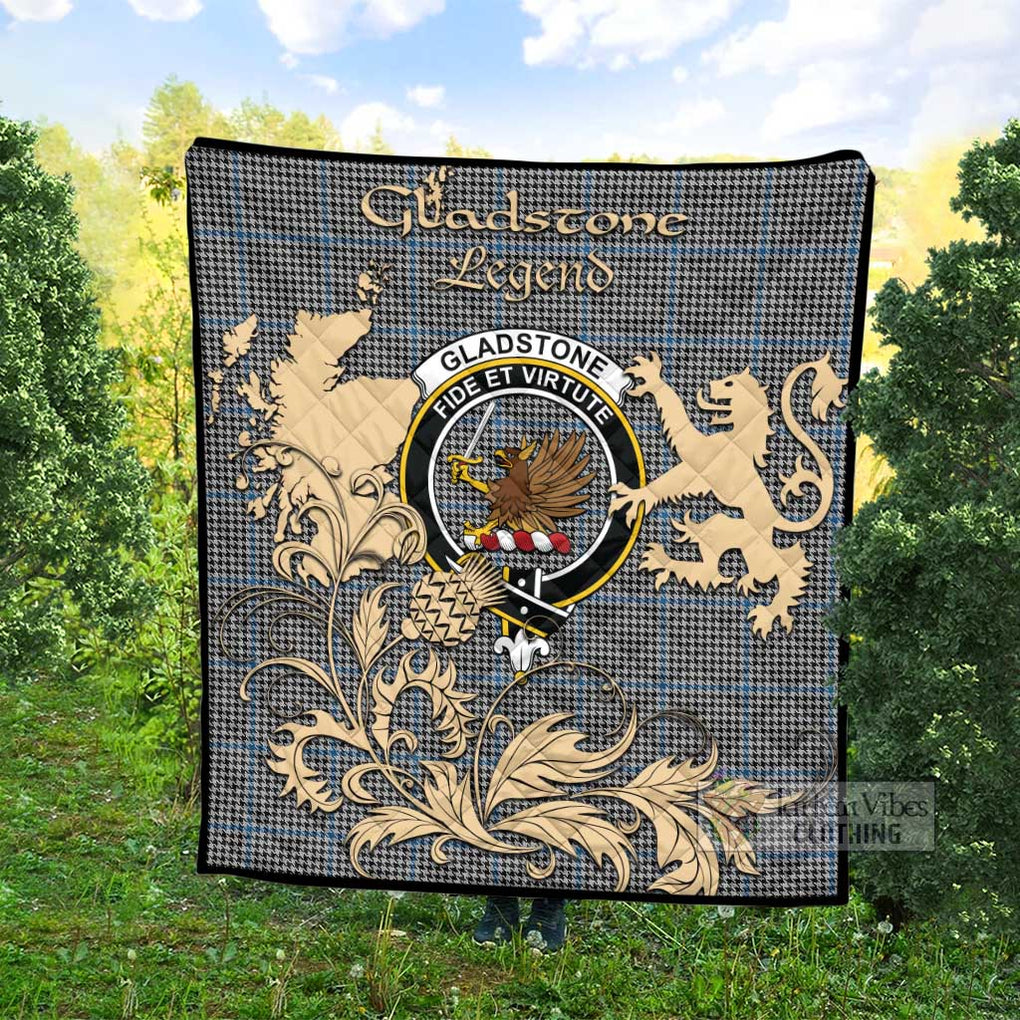 Tartan Vibes Clothing Gladstone (Gladstanes) Tartan Quilt with Family Crest and Scottish Symbol Style