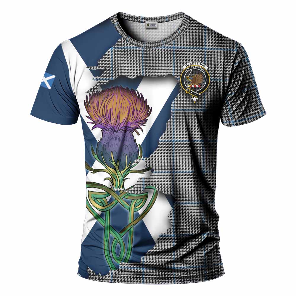 Tartan Vibes Clothing Gladstone (Gladstanes) Tartan Family Crest T-Shirt Scottish Thistle Celtic Inspired