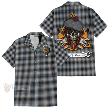 Gladstone (Gladstanes) Tartan Hawaiian Shirt with Family Crest and Bearded Skull Holding Bottles of Whiskey Kid - Tartan Vibes Clothing
