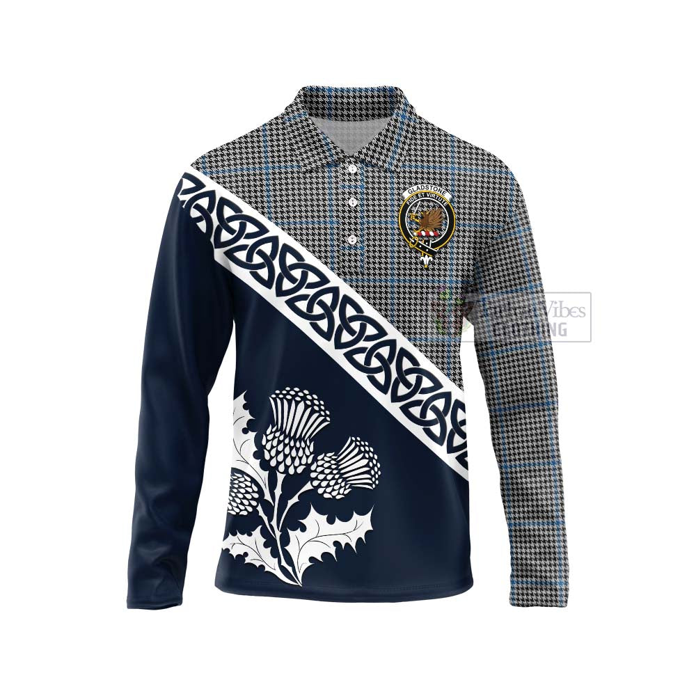 Gladstone (Gladstanes) Tartan Long Sleeve Polo Shirt Featuring Thistle and Scotland Map Unisex - Tartan Vibes Clothing