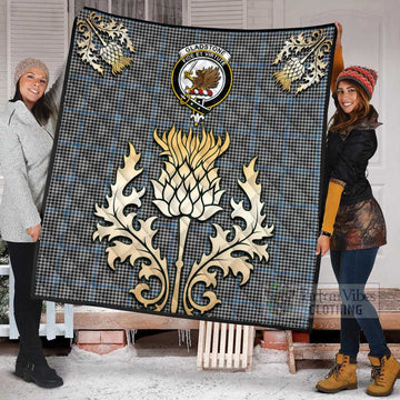 Tartan Vibes Clothing Gladstone (Gladstanes) Tartan Quilt with Family Crest and Golden Thistle Style