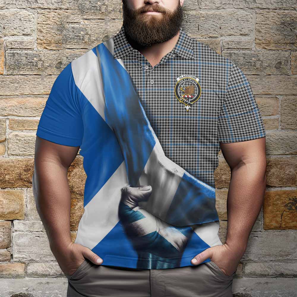 Tartan Vibes Clothing Gladstone (Gladstanes) Tartan Polo Shirt with Family Crest Scotland Patriotic Style