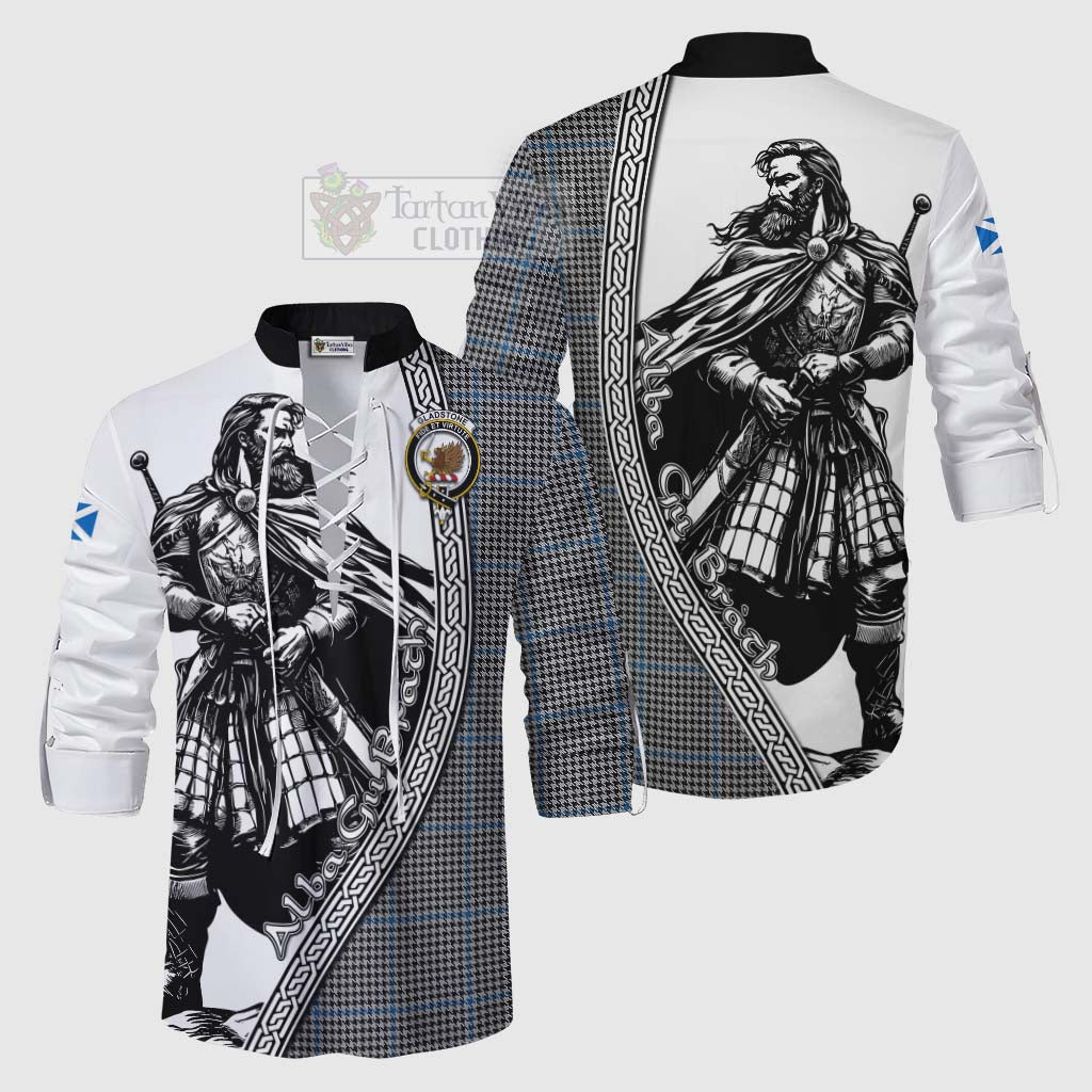 Gladstone (Gladstanes) Tartan Clan Crest Ghillie Kilt Shirt with Highlander Warrior Celtic Style Men - Tartan Vibes Clothing
