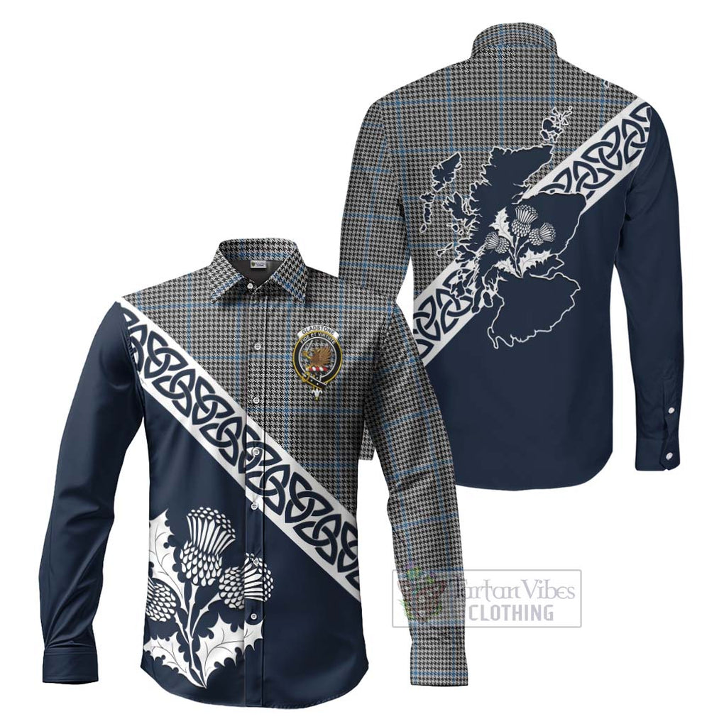 Gladstone (Gladstanes) Tartan Long Sleeve Button Shirt Featuring Thistle and Scotland Map Men's Shirt S - Tartan Vibes Clothing