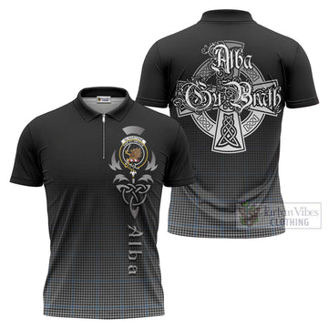Gladstone (Gladstanes) Tartan Zipper Polo Shirt Featuring Alba Gu Brath Family Crest Celtic Inspired Unisex - Tartan Vibes Clothing